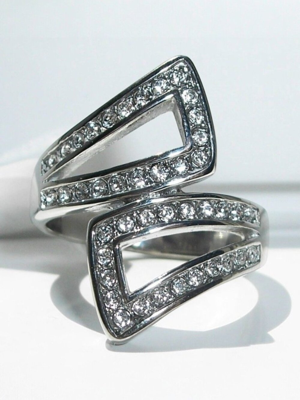 STAINLESS STEEL Top Grade Crystals Bypass Ring